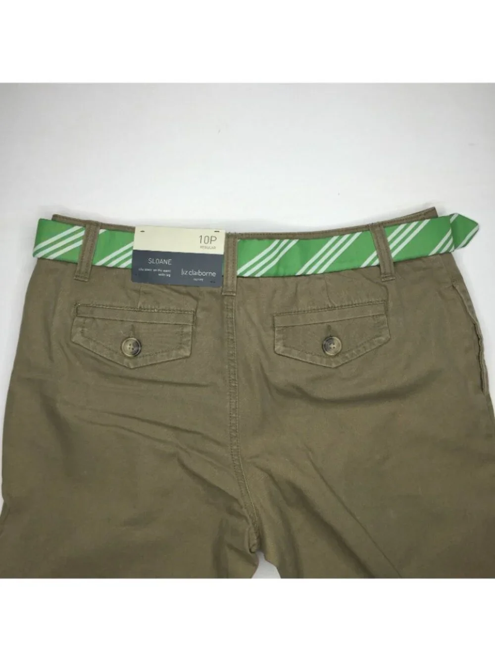 Liz Claiborne Petite Olive Green Tie Sloane Wide Leg WDPUB837 Size 10P Regular